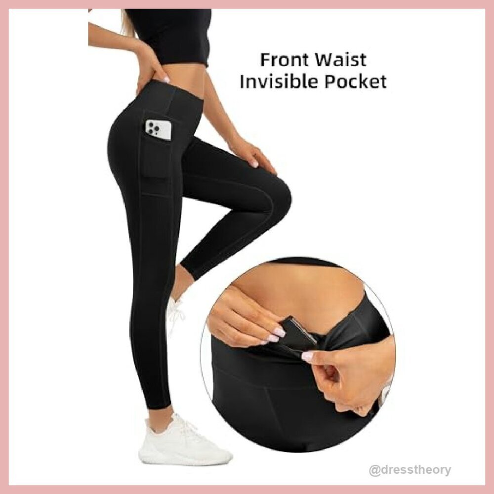 High Waisted Leggings with Pockets Buttery Soft Tummy Control Yoga Pants - Picture 5 of 8